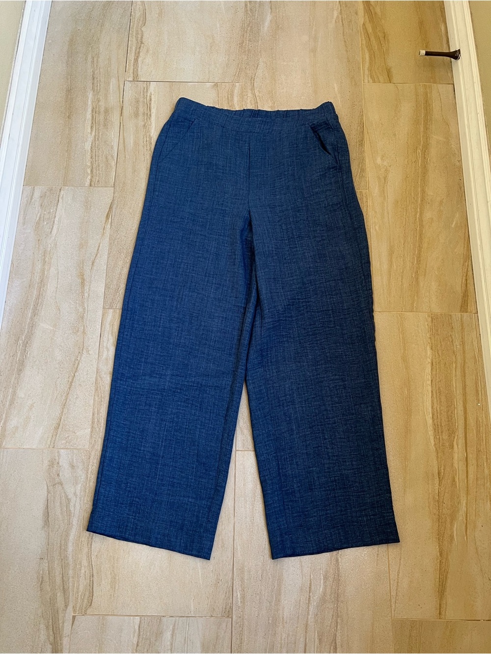 Counterparts Dark Blue Textured Elastic Pull on Wide Leg Pants